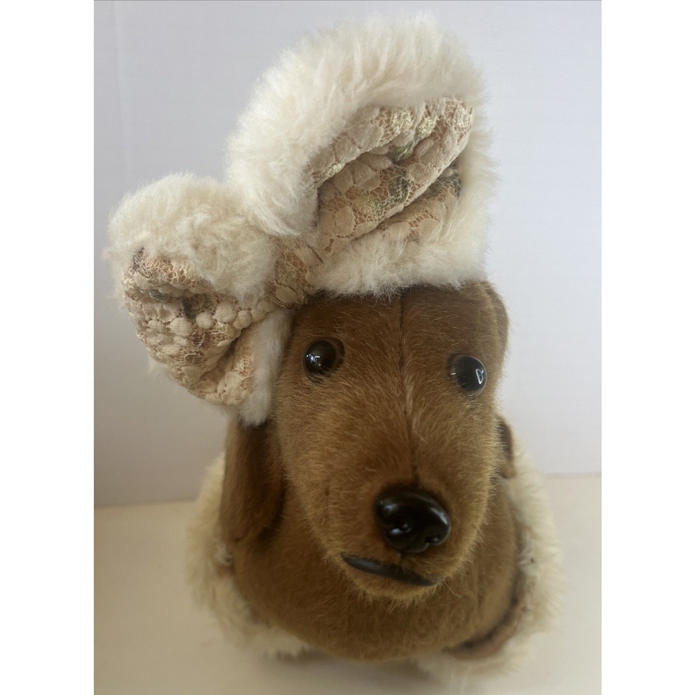 CU-MATE Realistic Brown Dachshund Plush Wiener Dog Faux Fur Bow & Coat 13"